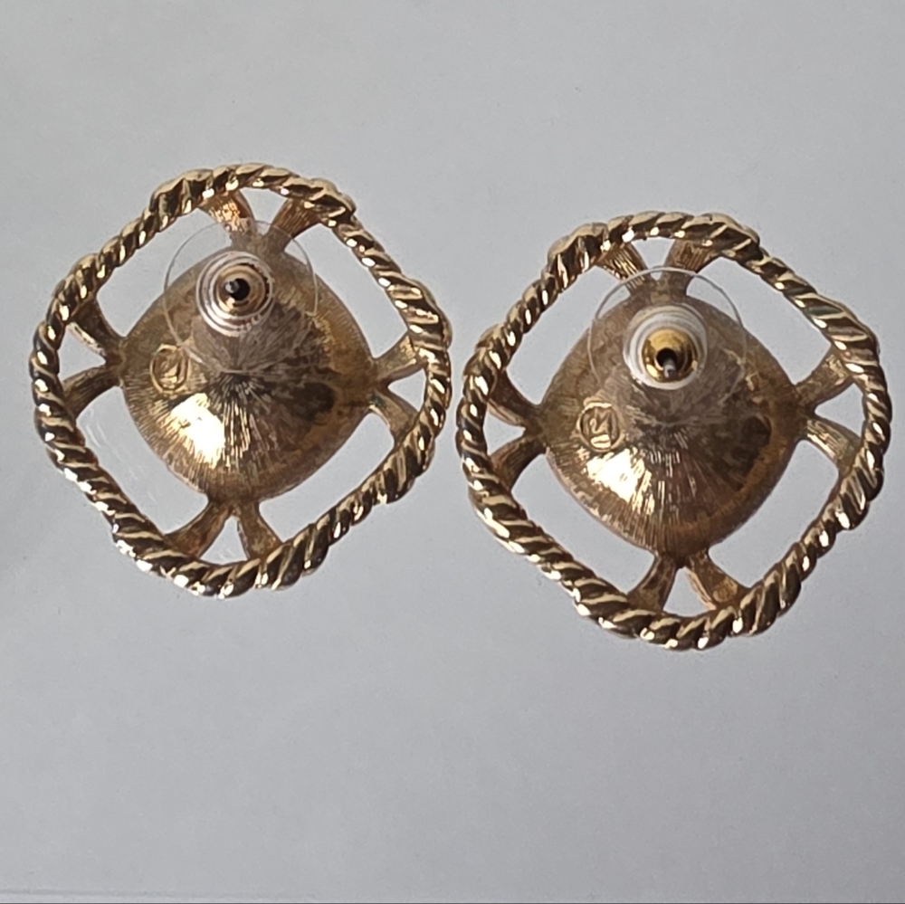 Swarovski Gold Tone Rope Crystal Center Post Back 1980s Earrings - Picture 10 of 11